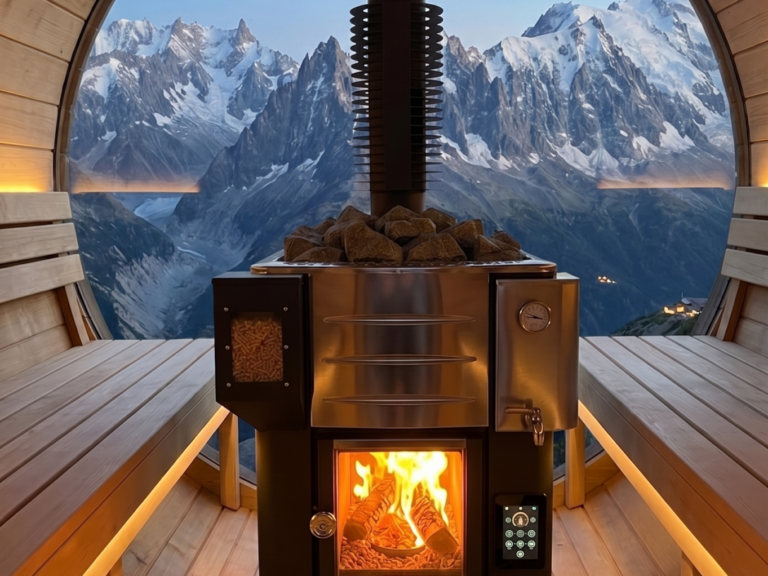 Poele Multicombustible avec vue sur les montagnes