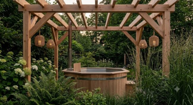 Pergola abritant un bain froid