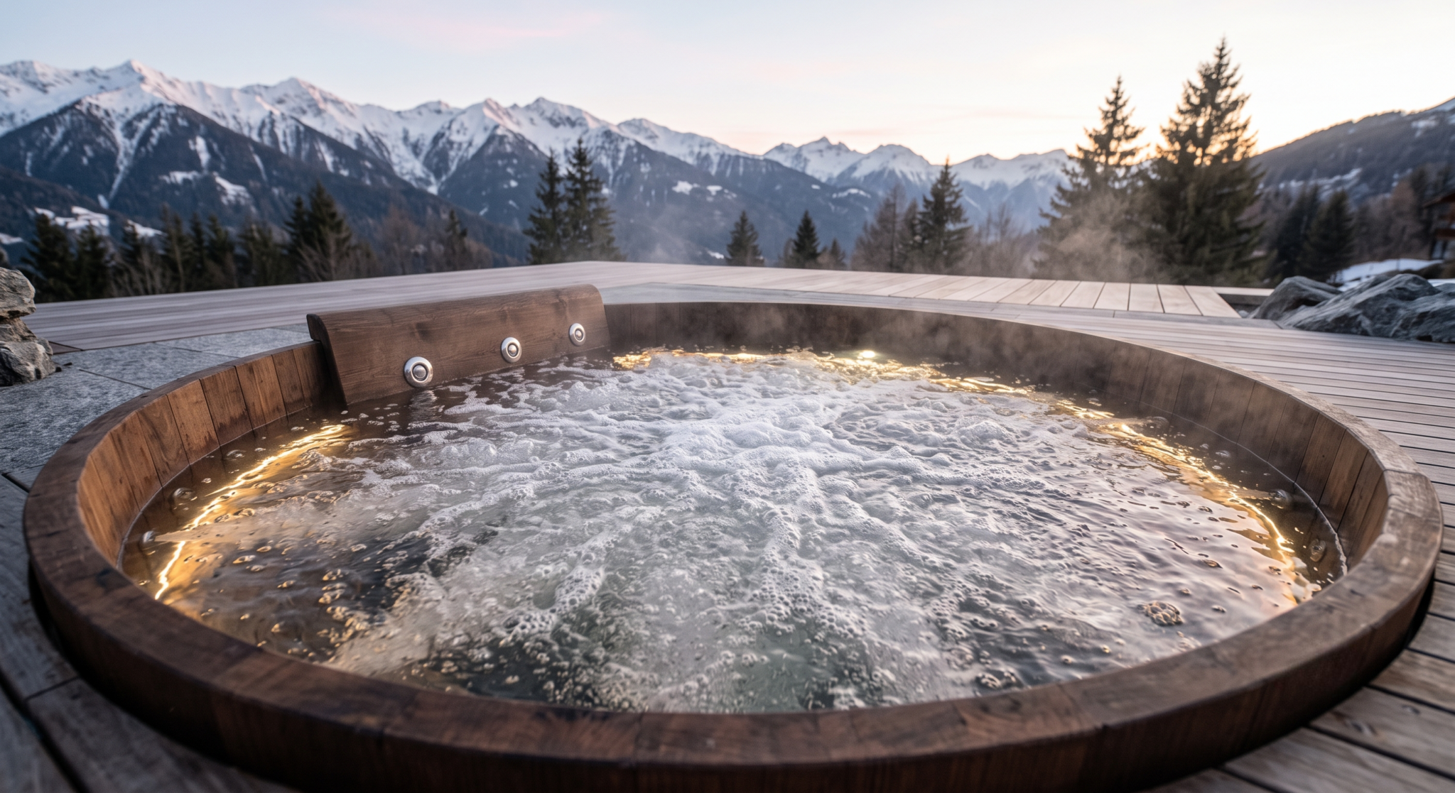 Un plan d'un spa nordique avec des jets d'air qui produisent un bouillonnement Un plan d'un spa nordique avec des jets d'air qui produisent un bouillonnement
